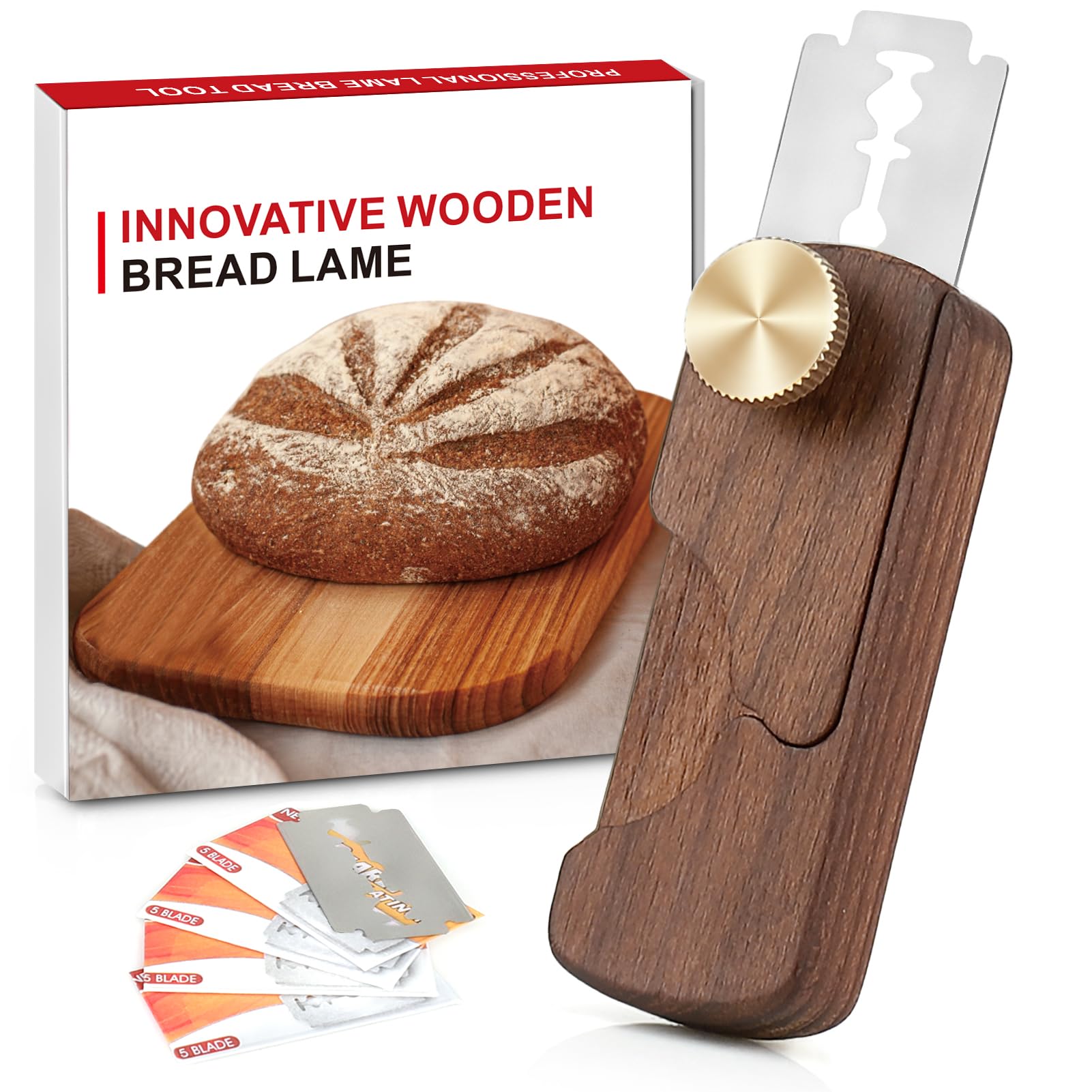 MOTAIPEAK Bread Lame Sourdough Scoring Tool with Magnet,Hand Crafted Dough Scoring Knife Tool for Homemade Bread Baking,Lame Bread Tool with 5 Razor Blades,User Manual-Gift Box