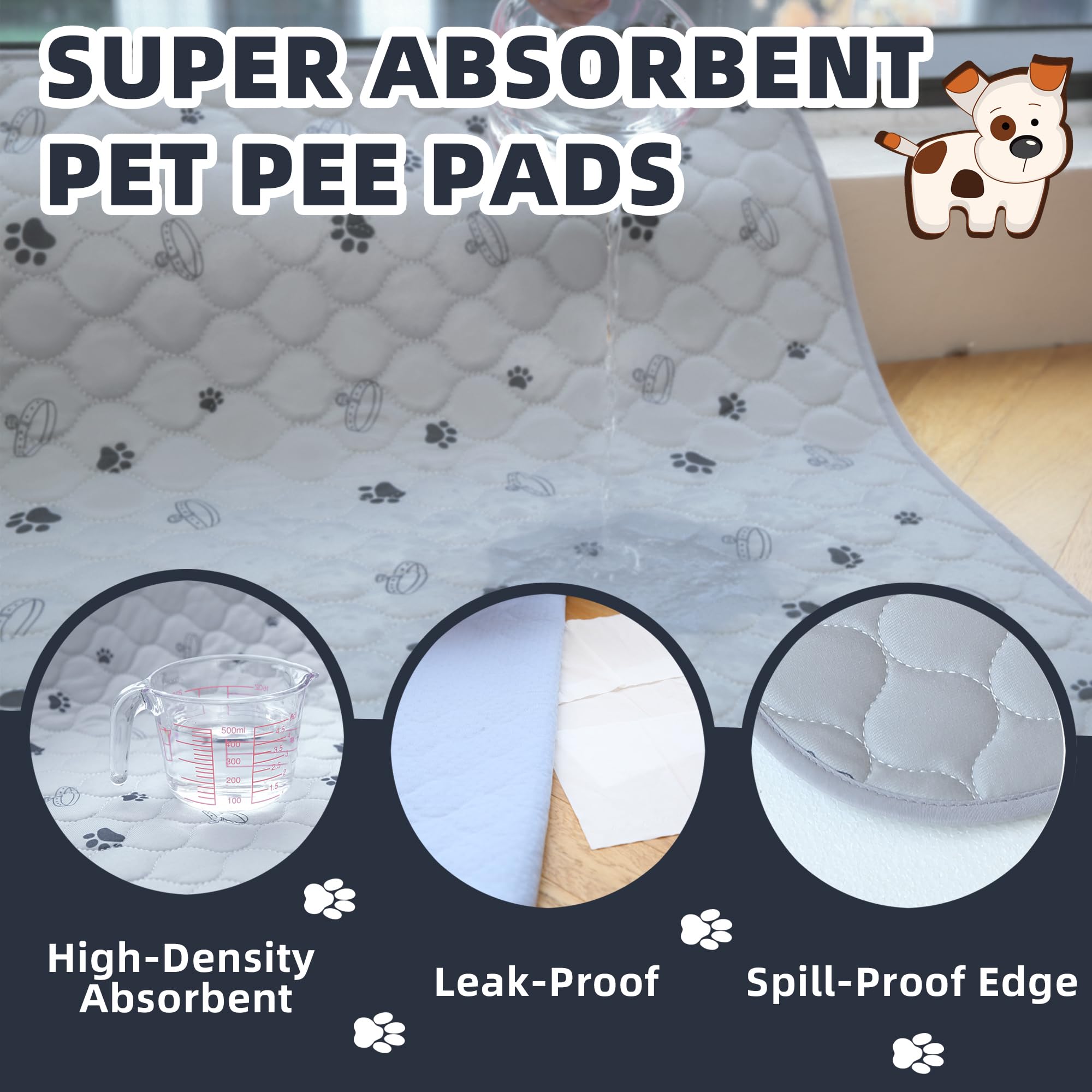 Reusable Pet Pee Pads, AZOOLOI 4 Pack 18"x24" Ultra-Absorbent Washable Puppy Pads with Non-Slip Grip and Cute Print, Leak-Proof Dog Pee Pad for Training, Whelping, Housebreaking, Incontinence, Playpen