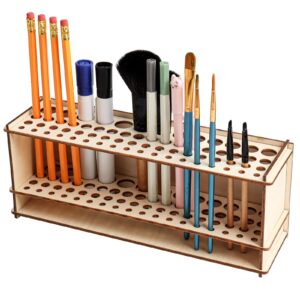 sbyure wooden paint brush holder artist brush holder 67 hole paintbrush holder organizer wood paint brush rack for pens pencils and art tools