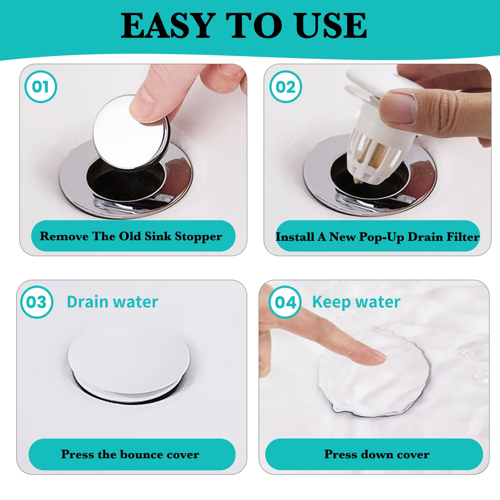 Sink Drain Strainer, ZMyHeart Drain Hair Catcher, Bathroom Universal Basin Sink Drain Stopper, Anti-Clogging, Bathtub Sink Stopper for 1.04~1.97 inch Drain Hole (Satellite Type)