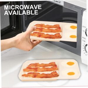 Jeorywoet Bacon Cooker for Microwave Oven, Microwave Bacon Cooker 11x8in Grooved White Microwave Bacon Tray with 2 Egg Poachers Non-Sticky Safe and Quick Classic Bacon Pan Gift, Bacon Cooker