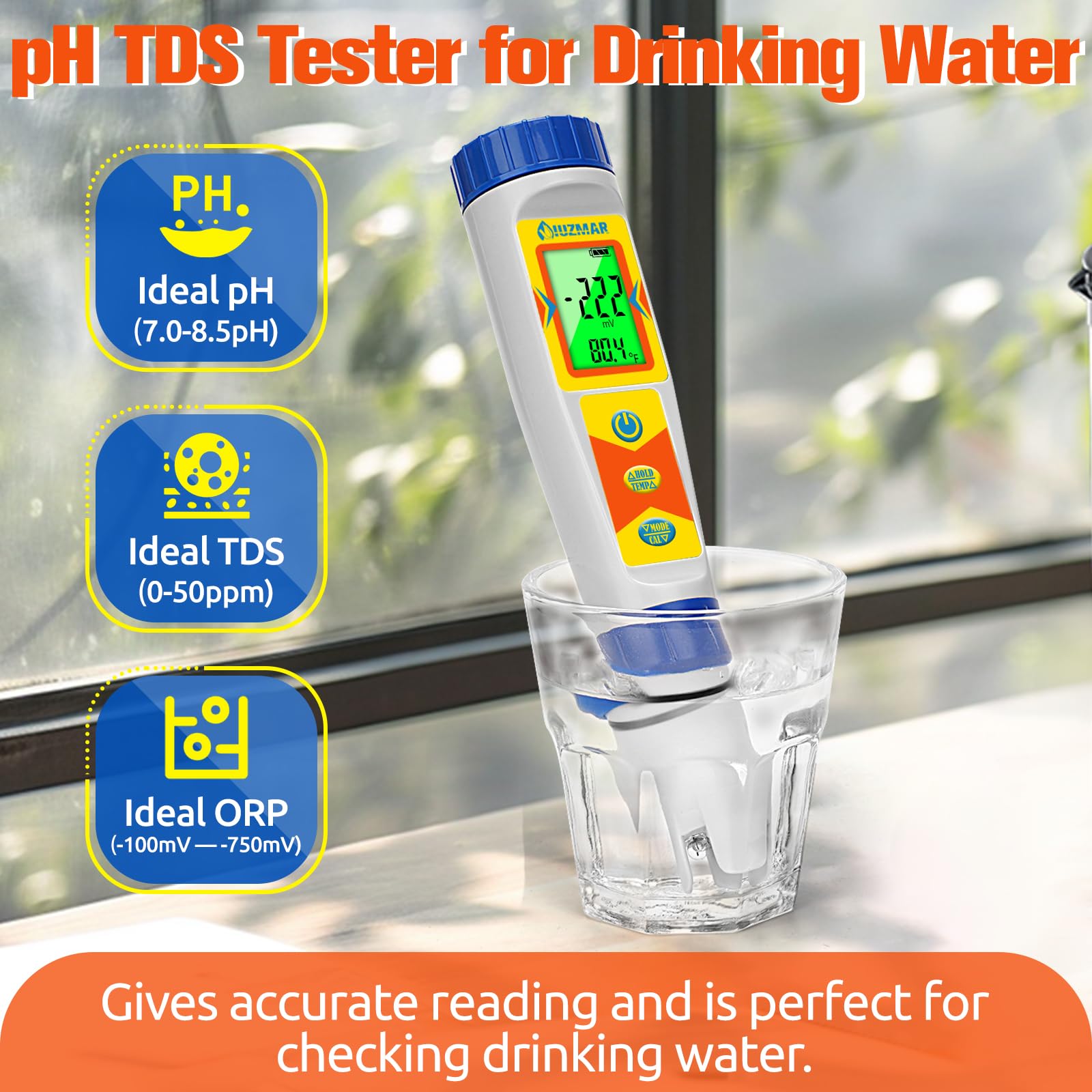 UIUZMAR Hydrogen Water Tester pH Meter 6 in 1 pH H2 ORP TDS EC Temp Tester Dissolved Hydrogen Tester for Hydrogen Water Bottle pH and ORP Meter for Household Drinking Water Hydroponics Pool