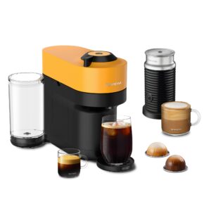 nespresso vertuo pop+ by de'longhi with aeroccino, 1500 watts, mango yellow