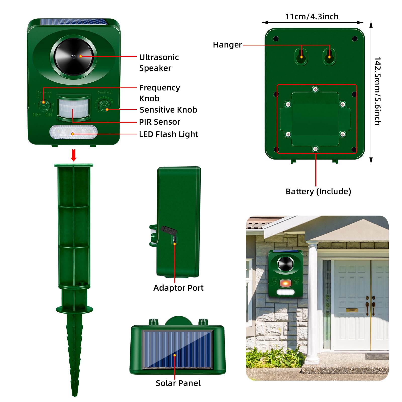 2 Pack Upgraded Ultrasonic Animal Repeller Outdoor,Solar Animal Repeller with Motion Sensor & Deterrent Light to Repel Raccoon Squirrel Skunk Cat Rabbit Dog Deer Repellent Devices for Yard Protection