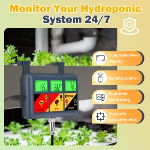 UIUZMAR pH EC TDS Continuous Monitor pH ORP Meter for Home Growers, 7 in 1 pH EC PPM CF ORP Temp Humidity Meter for Indoor Hydroponic Garden Reservoir Water Tank DWC Setup Aeroponic Gardening