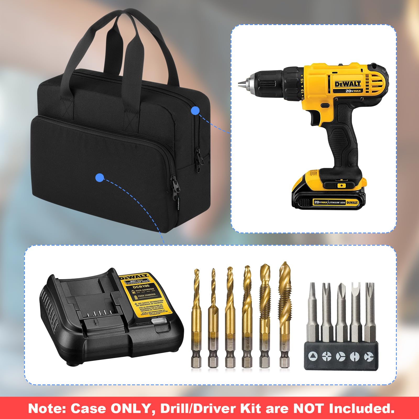 Homakover Carrying Case Compatible for BLACK+DECKER LDX120C/ LD120VA MAX Cordless Drill/Driver, Travel Case for Cordless Drill/Driver Bits and Accessories, Fit for Most Standard Drills, Black