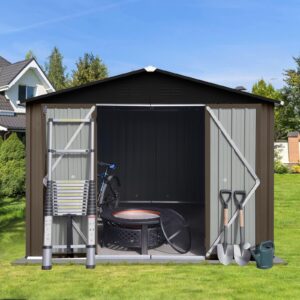 Generic Metal Garden Sheds 10ftx8ft Outdoor Storage Sheds Brown+Black with Window, W1350S00035