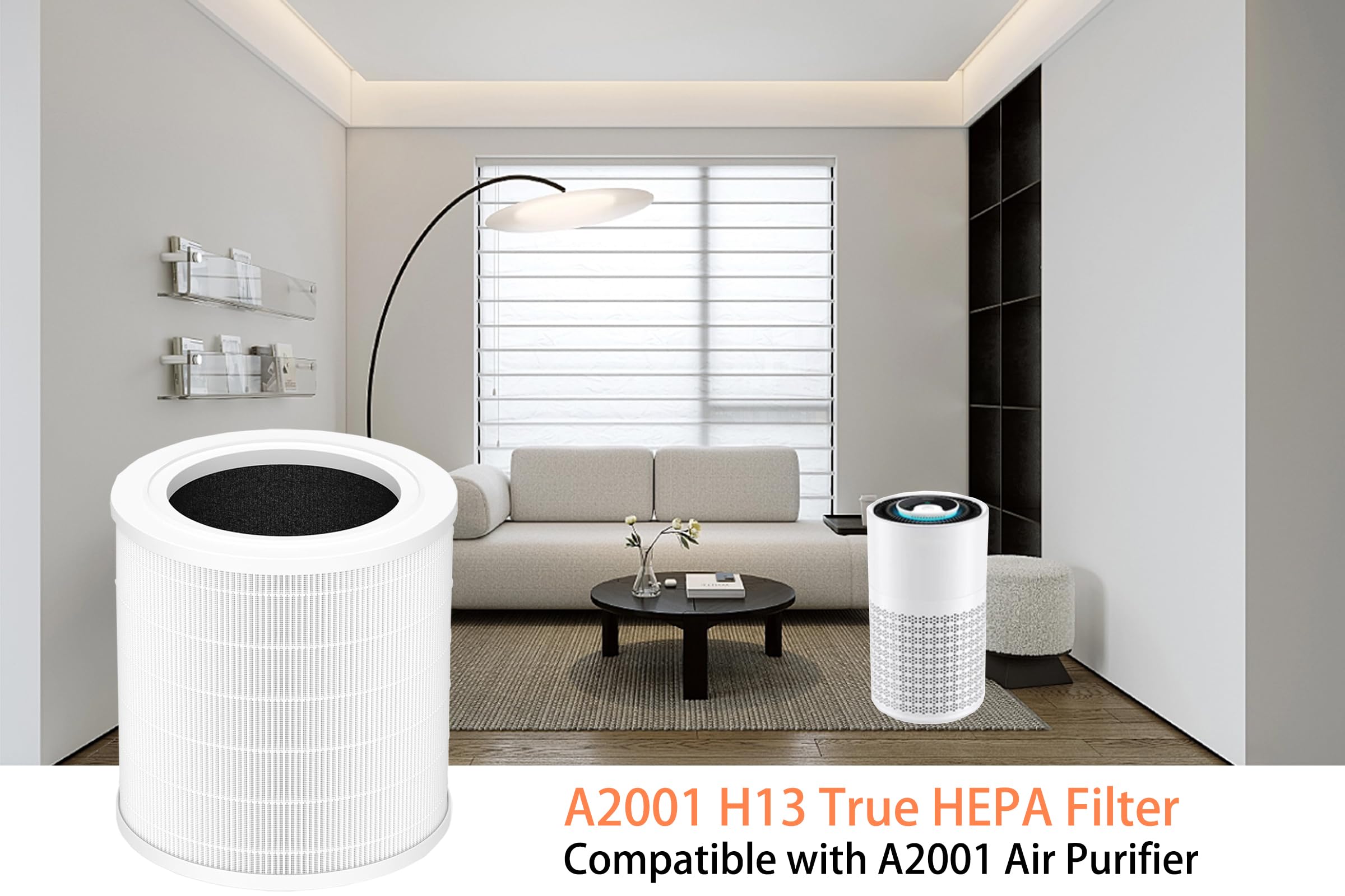 A2001 Replacement Filter Compatible with A2001 Air Purifier, 3 IN 1, H13 True Filter With Activated Carbon and Pre-Filter, 4 Pack Compared to Part #AF-2001