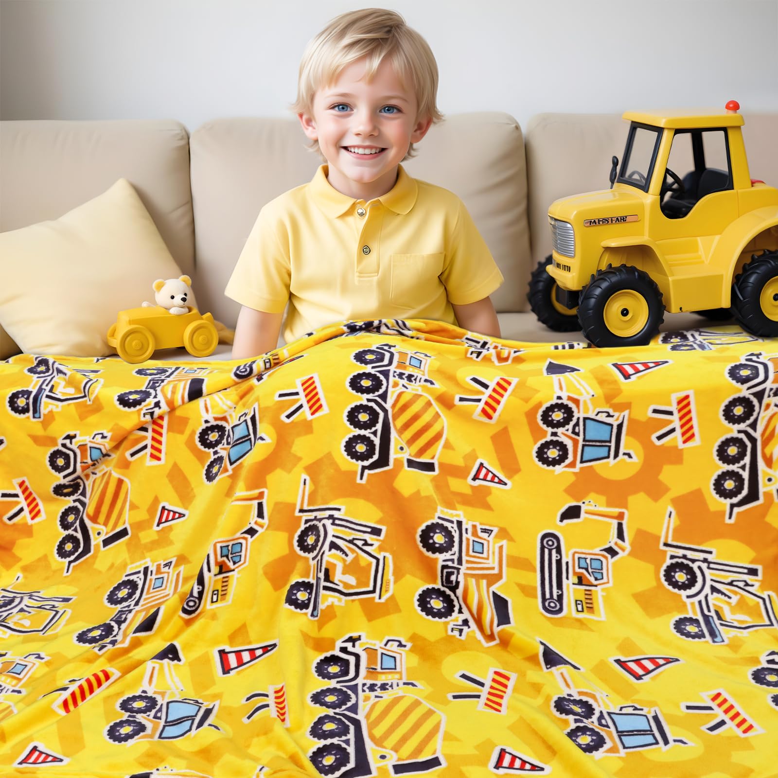 Excavator Toys Gifts for Kids Glow in The Dark Truck Blanket Construction Blankets Soft Tractor Throw Blankets Boys Car Theme Decor Blanket 40"×50"