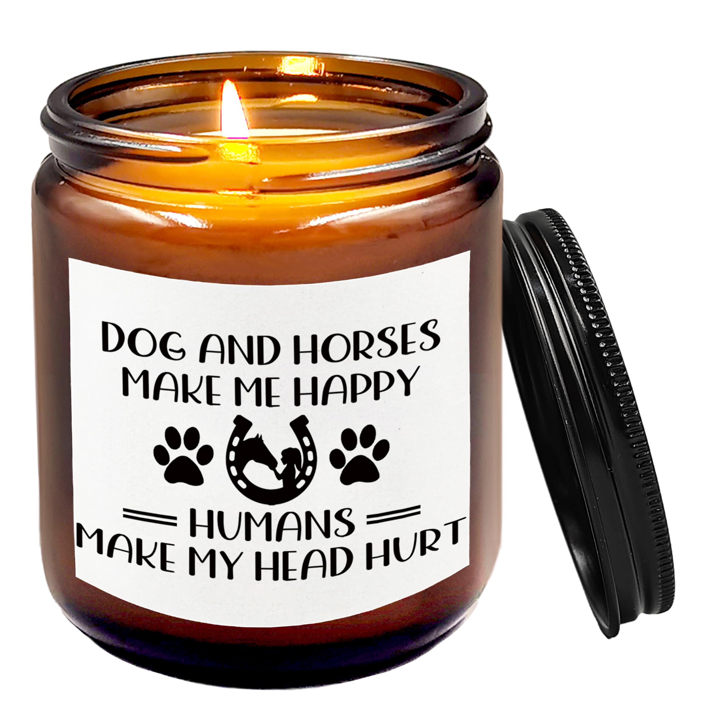 kdqua Dog Horse Lovers lavender Scented Candles, Dog Memorial Gifts, Pet Loss Sympathy Gifts for Women Girls, Dog Mom Gift, Horse Rider Custom Horse Gifts for Girlfriend Soy Wax Amber Jar Candle