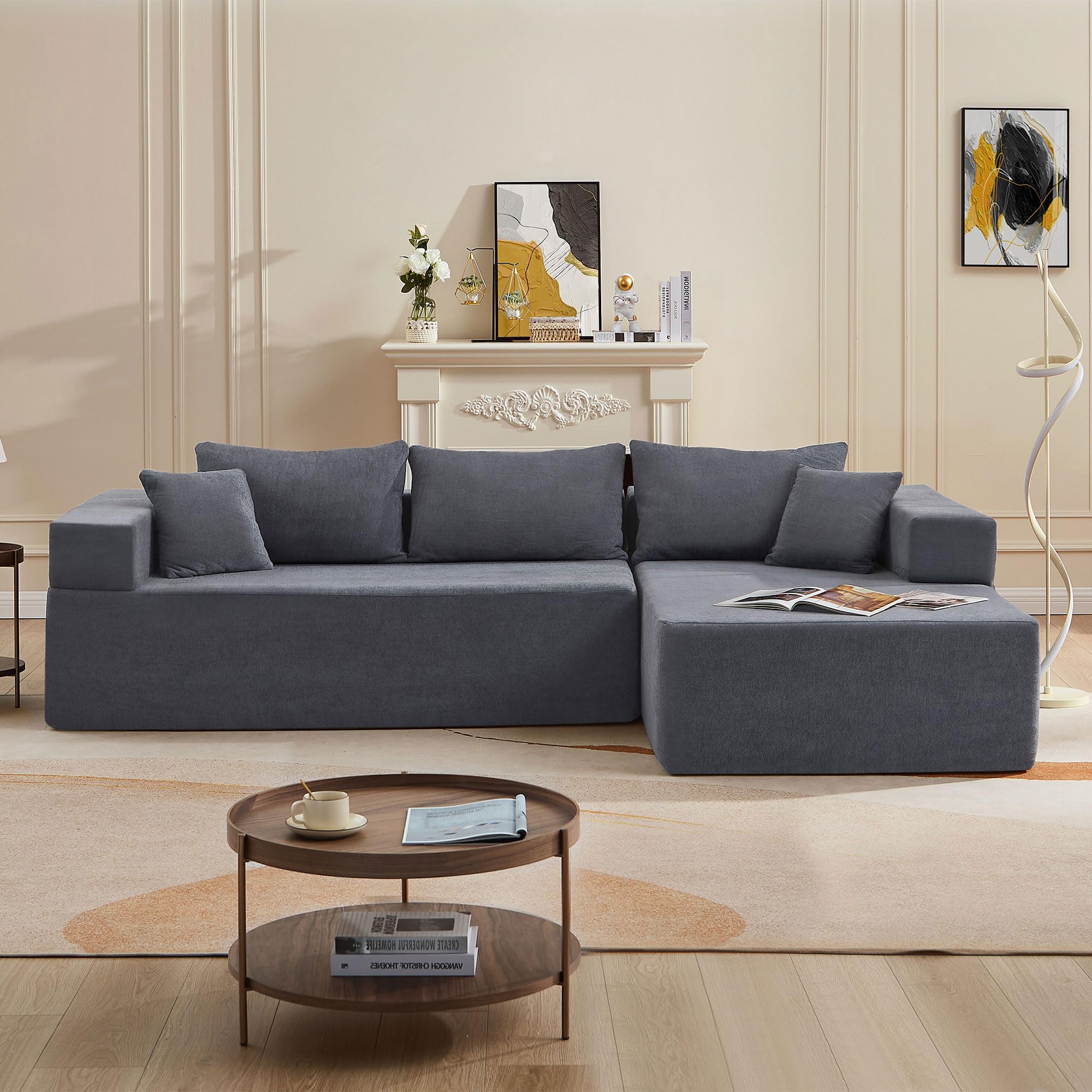 BAMOOLI 107.4'' Modular Sectional Couch, Modern L-Shape Sectional Sofa with Chaise Lounge, Comfy Free Combination Corner Sofa Couch, Upholstered 4 Seat Couch for Living Room, Bedroom, Apartment, Grey