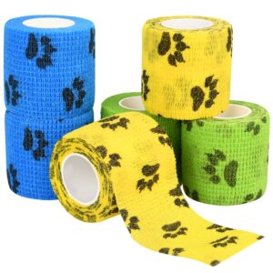 fgbnm vet wraps, 1"/2"/3" self adhesive bandage wraps, non-woven pet wraps for dogs pet animals & ankle sprains & swelling (2", 6pcs, paw prints a)