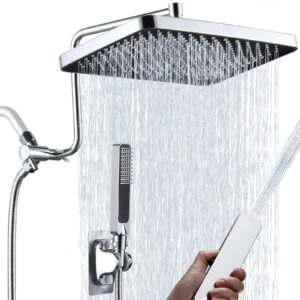 13" dual rainfall shower head with handheld spray combo, 3 settings shower diverter, massage handheld shower wand, adjustable extension arm, 71 inches extra long hose - polished chrome