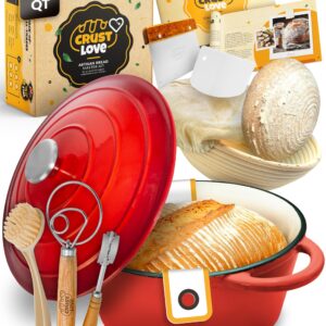 CRUSTLOVE Dutch Oven for Bread Baking - incl. Sourdough Bread Baking Supplies like Banneton Bread Proofing Basket - 5QT Enameled Cast Iron Bread Oven with Lid Bread Banking Pan Pot Scoring Tool Lame