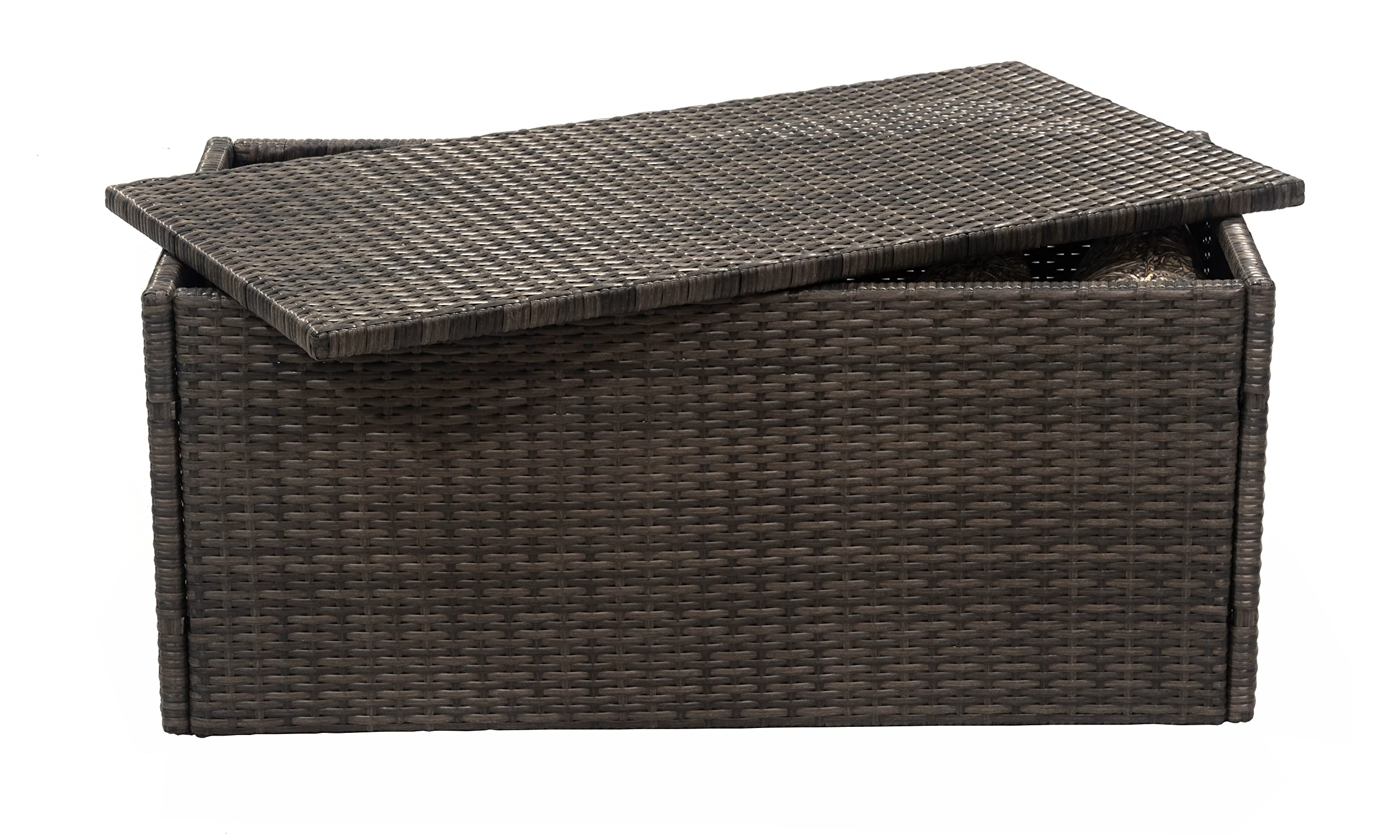 D&F Design Jackson Indoor & Outdoor PE Wicker Coffee Table with Storage, Patio Resin Rattan for Furniture Covers, Pillow, Toys and Gardening Tools Grey (Brownish Grey)