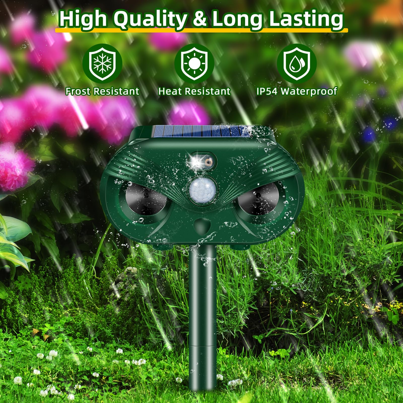 2 Pack Solar Ultrasonic Animal Repellent Outdoor Cat Deterrent Deer Repellent Devices with Motion Sensor for Cat Deer Dog Squirrel Rabbit Raccoon Skunk, Raccoon Repeller Dog Repellent for Yard