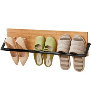 wonkahomes wall mounted shoe rack scandinavian bamboo & metal shoe storage, space-saving organizer for entryway & hallway, fits all shoe sizes, hanging shoe rack