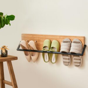 WONKAHOMES Wall Mounted Shoe Rack Scandinavian Bamboo & Metal Shoe Storage, Space-Saving Organizer for Entryway & Hallway, Fits All Shoe Sizes, Hanging Shoe Rack