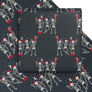 wrapaholic funny christmas wrapping paper sheet - 6 sheets dancing skeleton for christmas, party, holiday - 19.7 inch x 27.5 inch per sheet