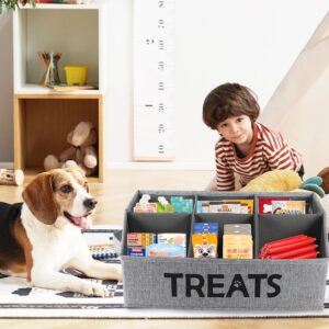 Brabtod Dog Storage Organizer,Dog Treat Container Bin,Collapsible Fabric Storage Box for Pet Treats with removable dividers,Dog Stuff Container for Dog Treats Stick/Pet Canned Food/Packaged Snacks