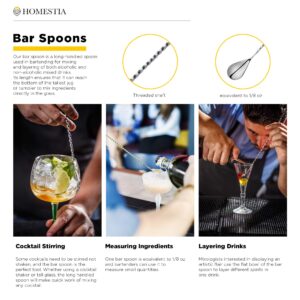 Homestia 304 Stainless Steel Mixing Spoon, Alloy Pineapple Decorative 12 Inches Bar Spoon with Spiral Pattern Long Handle, High-End Drink Stirrers, Cocktail Stirrer for Layering Drinks (Silver)