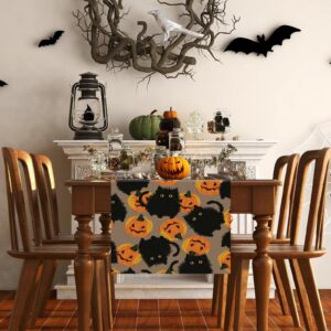 Halloween Table Runner Black Cat Pumpkins Seasonal Kitchen Dining Table Home Outdoor Party Decorations 13x72 Inch