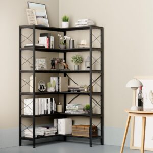 jartoil corner bookshelves and bookcases industrial corner etagere bookcase l shaped shelf 6 tiers with metal frame for living room home office