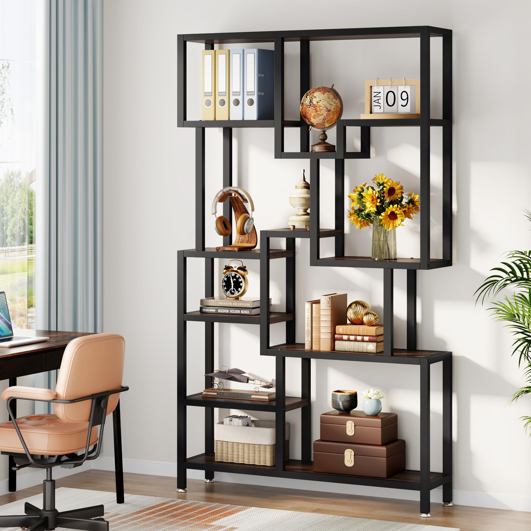 Tribesigns 7 Tier Bookshelf, 70.9" Industrial Bookcase Etagere Bookshelves, Wood Tall Book Shelves Open Display Storage Shelf for Living Room, Home Office, Rustic Brown