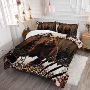 Ntlfup Bear Comforter Set Full Size, Wild Animal Hunting Enthusiasts Bedding Set All Season Quilt Set, Room Decor for Kids Boys Teens