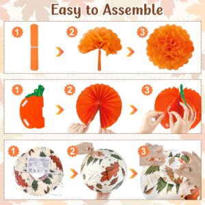 Fall Thanksgiving Party Decorations Supplies, Autumn Maple Leaves Garland Hanging Paper Lanterns Tissue Pumpkin Honeycombs Fans Pom Poms Flowers for Birthday Baby Shower Home Decor Indoor Outdoor