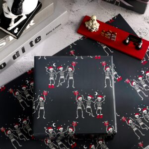 WRAPAHOLIC Funny Christmas Wrapping Paper Sheet - 6 Sheets Dancing Skeleton for Christmas, Party, Holiday - 19.7 Inch x 27.5 Inch Per Sheet