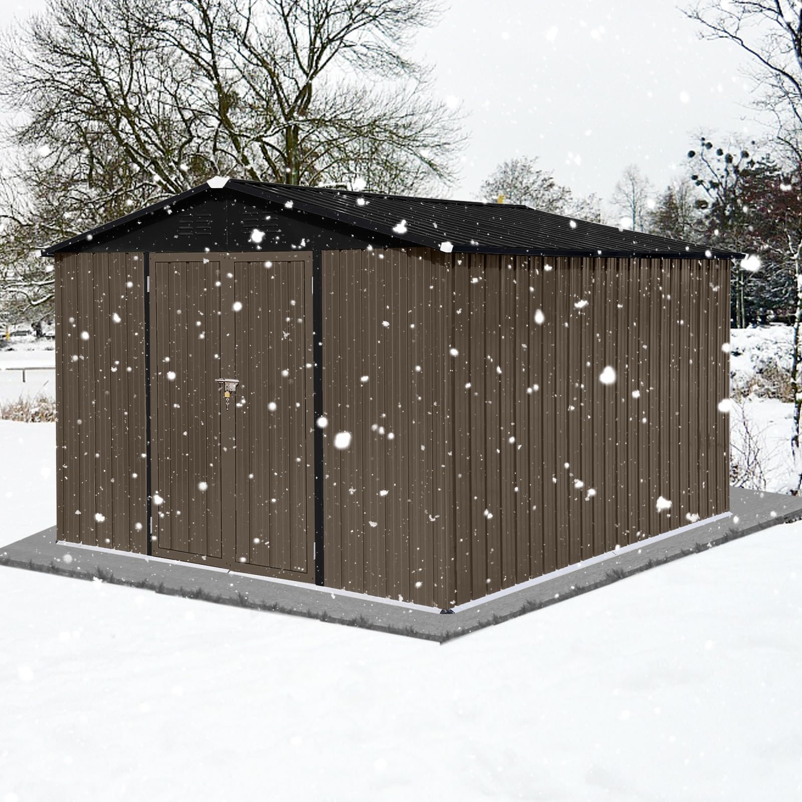 Generic Metal Garden Sheds 10ftx8ft Outdoor Storage Sheds Brown+Black with Window, W1350S00035