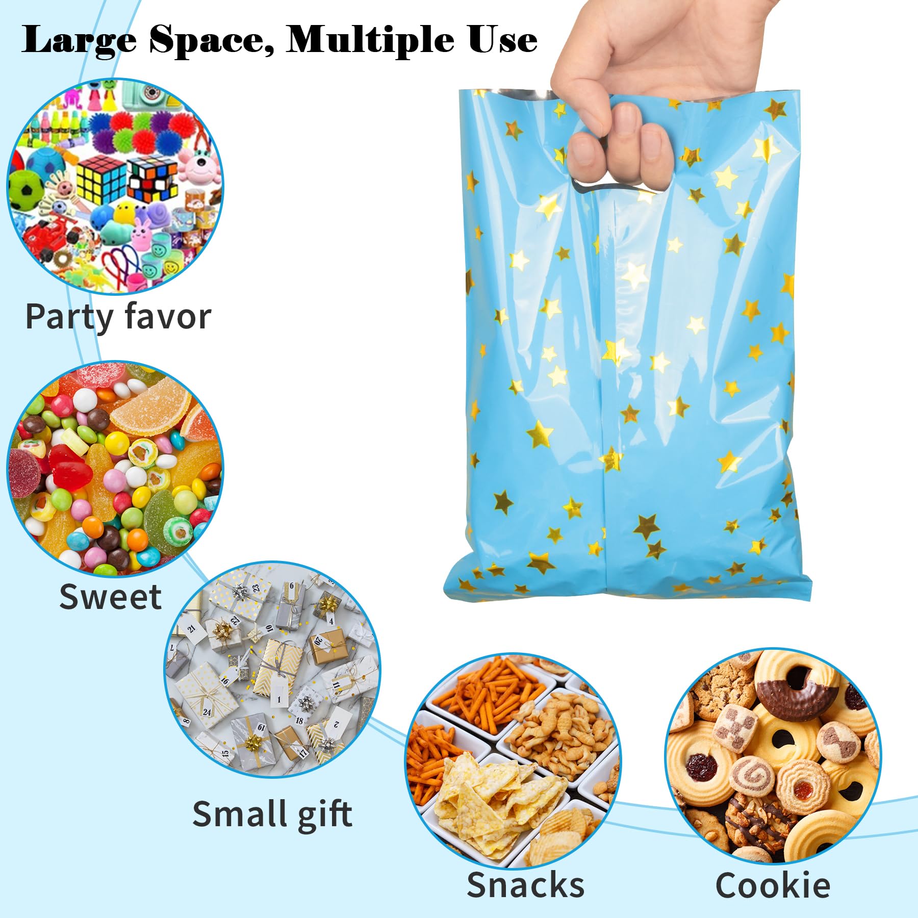 LEKOKO 50 Pcs Party Favors Bags, Cute Star Pattern Birthday Goodie Candy Bags, Plastic Party Gift Bag Bulk for Kids Birthday Baby Shower