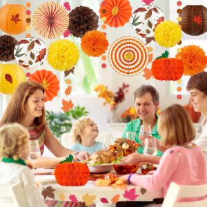 Fall Thanksgiving Party Decorations Supplies, Autumn Maple Leaves Garland Hanging Paper Lanterns Tissue Pumpkin Honeycombs Fans Pom Poms Flowers for Birthday Baby Shower Home Decor Indoor Outdoor