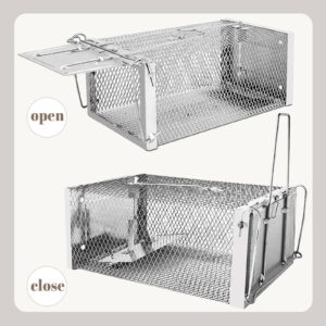 Humane Rat Trap, Chipmunk Rodent Trap That Work for Indoor and Outdoor Small Animal - Mouse Voles Hamsters Live Cage Catch and Release (Silvery)