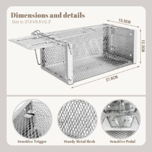 Humane Rat Trap, Chipmunk Rodent Trap That Work for Indoor and Outdoor Small Animal - Mouse Voles Hamsters Live Cage Catch and Release (Silvery)