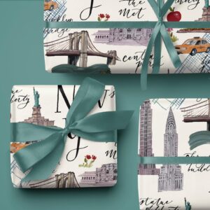 WRAPAHOLIC New York Wrapping Paper Roll - Mini Roll - 17 Inch x 33 Feet - New York City Design, Perfect for Birthday, Party, Holiday