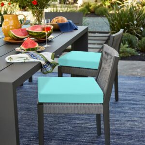 Topotdor Patio Chair Cushions Set of 2,Waterproof Outdoor Chair Cushions with Fade Resistant Removable Cover with Adjustable Straps for Patio Furniture Garden Sofa Couch,19"x19"x3" Teal