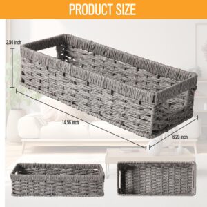 Airsnigi 4 Pack Wicker Storage Baskets, Toilet Basket Tank Topper Wicker Storage Basket for Shelves, Decorative Basket for Organizing Pantry Bathroom Toilet Tank (One Section) (Grey)