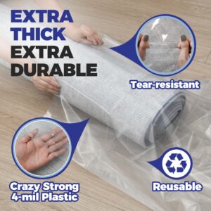 Heavy Duty Rug Storage Bag - Reusable Rug Shipping Bag, Waterproof Plastic Rug Cover - Fits Rolled Carpet Up to 9 x 12 Feet, 4 Mil Thick Tear Proof Plastic Storage Bag - 1 Clear Bag, 130 x 26 Inches