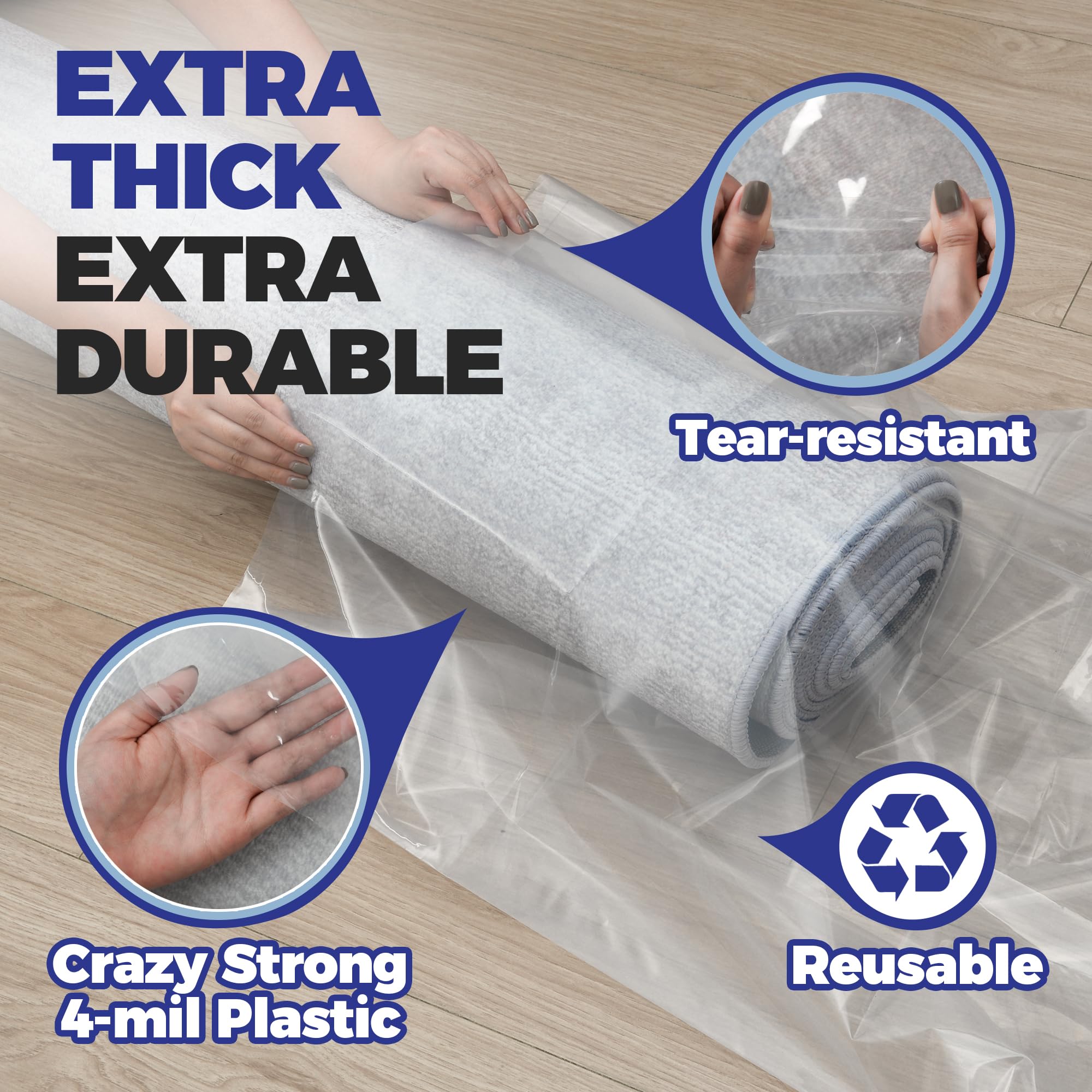 Heavy Duty Rug Storage Bag - Reusable Rug Shipping Bag, Waterproof Plastic Rug Cover - Fits Rolled Carpet Up to 9 x 12 Feet, 4 Mil Thick Tear Proof Plastic Storage Bag - 1 Clear Bag, 130 x 26 Inches