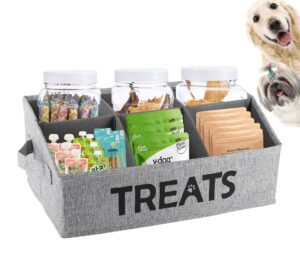 brabtod dog storage organizer,dog treat container bin,collapsible fabric storage box for pet treats with removable dividers,dog stuff container for dog treats stick/pet canned food/packaged snacks