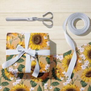 WRAPAHOLIC Kraft Floral Wrapping Paper Roll - Mini Roll - 17 Inch x 33 Feet - Sunflower Design, Perfect for Birthday, Baby Shower, Party, Holiday