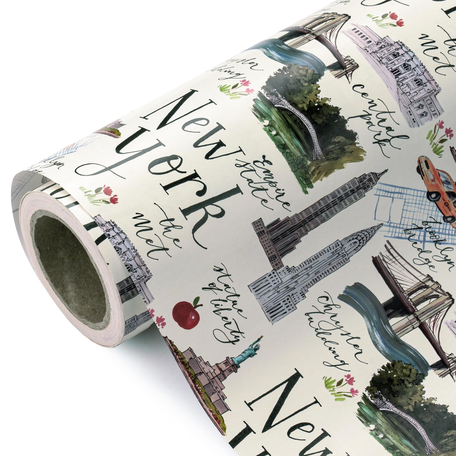 WRAPAHOLIC New York Wrapping Paper Roll - Mini Roll - 17 Inch x 33 Feet - New York City Design, Perfect for Birthday, Party, Holiday