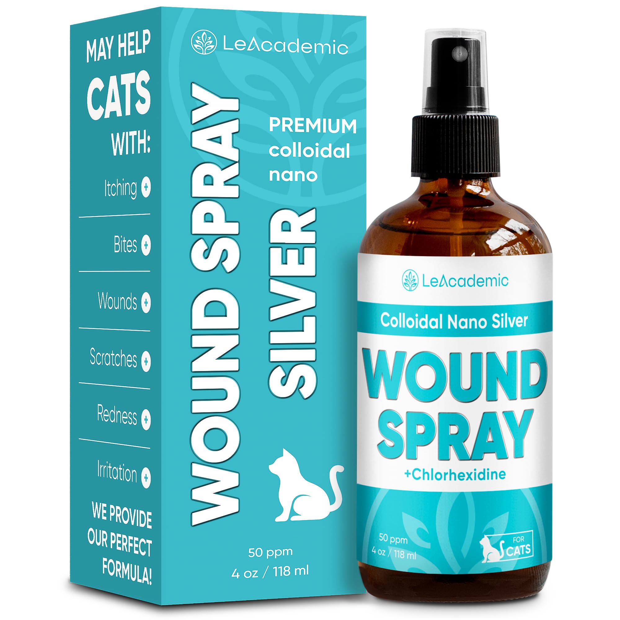 LeAcademic Cat Wound Spray | Wound Spray for Cats | Cat Wound Care Spray | Chlorhexidine for Cats | Wound Care Spray | Pet Wound Care for Cats | 4 Oz