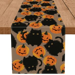 Halloween Table Runner Black Cat Pumpkins Seasonal Kitchen Dining Table Home Outdoor Party Decorations 13x72 Inch