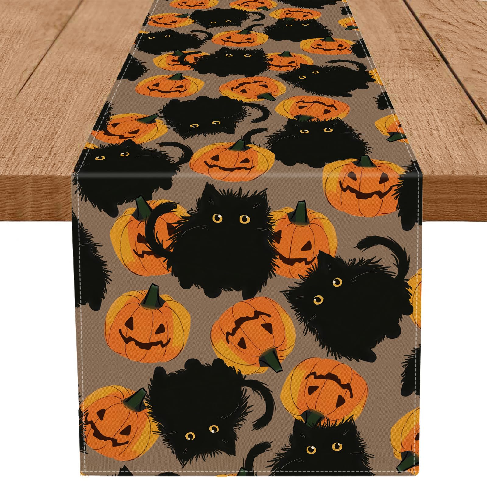 Halloween Table Runner Black Cat Pumpkins Seasonal Kitchen Dining Table Home Outdoor Party Decorations 13x72 Inch