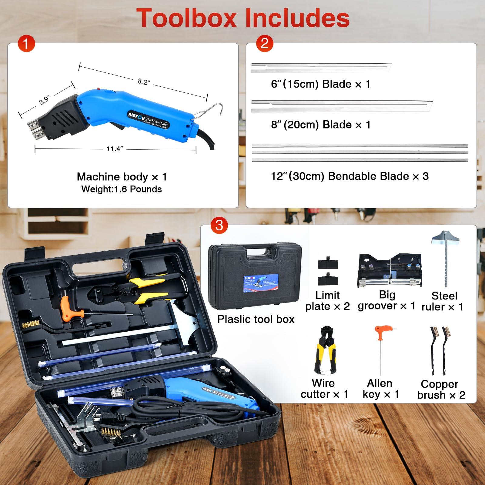 NLBFOU Electric Hot Knife Kit for Grooving/Sculpting/Cutting (5 Blades) Air Cooled 200W 110-120V Pro Slotter Foam Cutting Tool Styrofoam Cutter for XPS, EPP, EPS, EVA, EPE, KT Board, Sponge