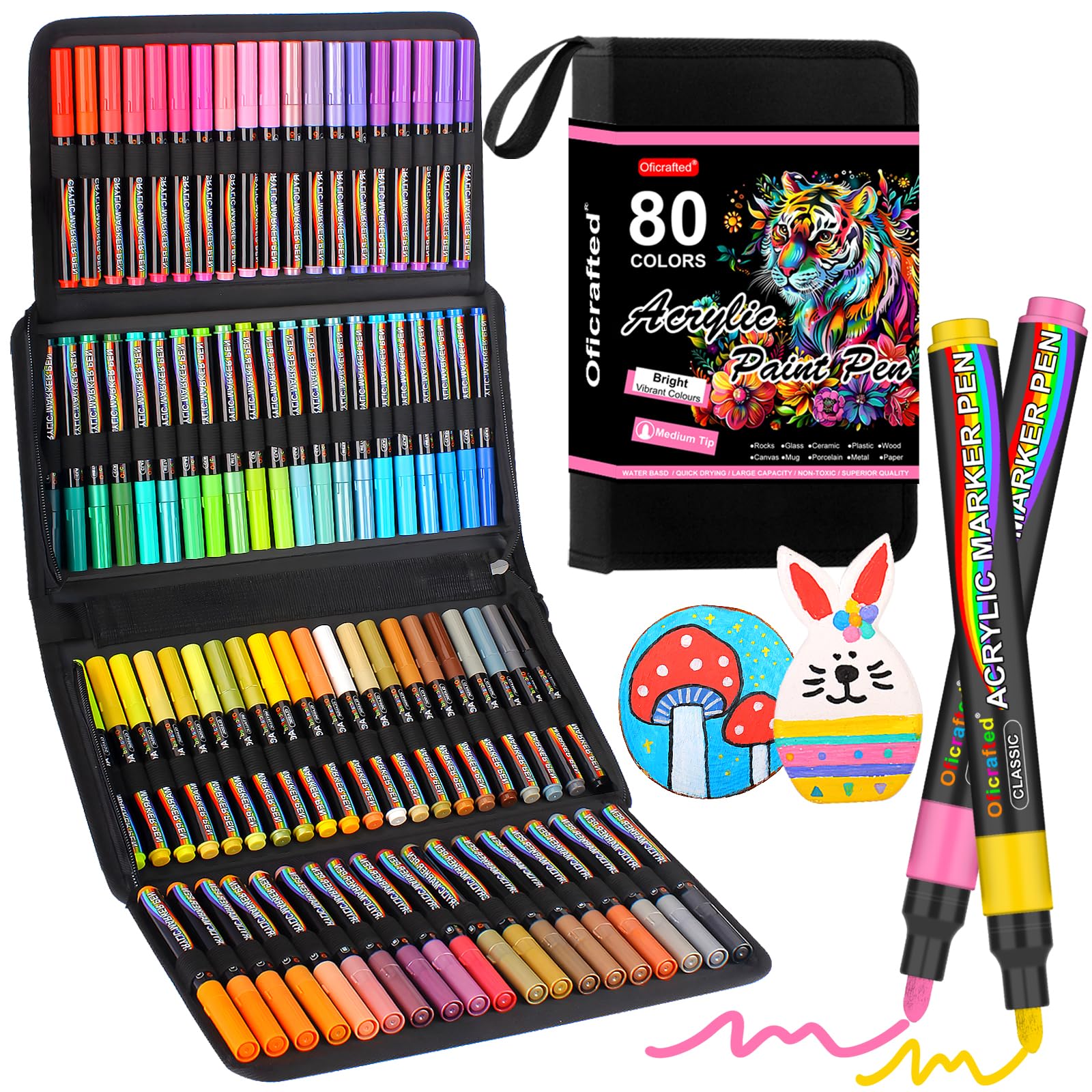 Oficrafted 80 Colors Acrylic Paint Pens, Premium Acrylic Paint Markers, Paint Pens & Paint Markers for Wood, Canvas, Rock Painting, Stone Surfaces,DIY Crafts Making