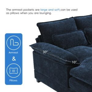 Tmsan 109.8" Sectional Sofa Cloud Couch for Living Room, Modern U Shaped Modular Sofa with Double Chaise Lounge, Large 4 Seater Chenille Sleeper Sofa for Apartment Office (Blue)